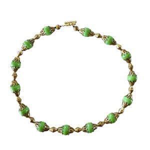Vintage Green And Gold Beaded Necklace Art Deco *repaired